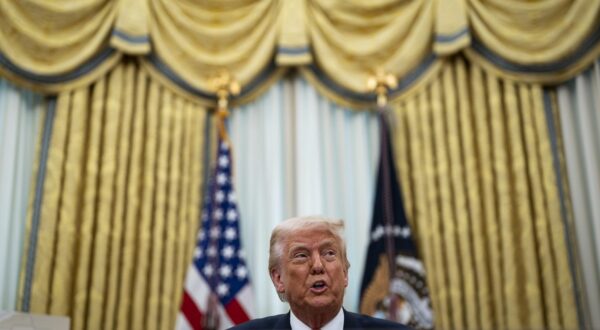 United States President Donald Trump speaks in the Oval Office of the White House in Washington, DC, US, on Thursday, March 6, 2025. Trump is signing orders to pause tariffs on USMCA trade from Canada and Mexico until April 2. Credit: Al Drago / Pool via CNP