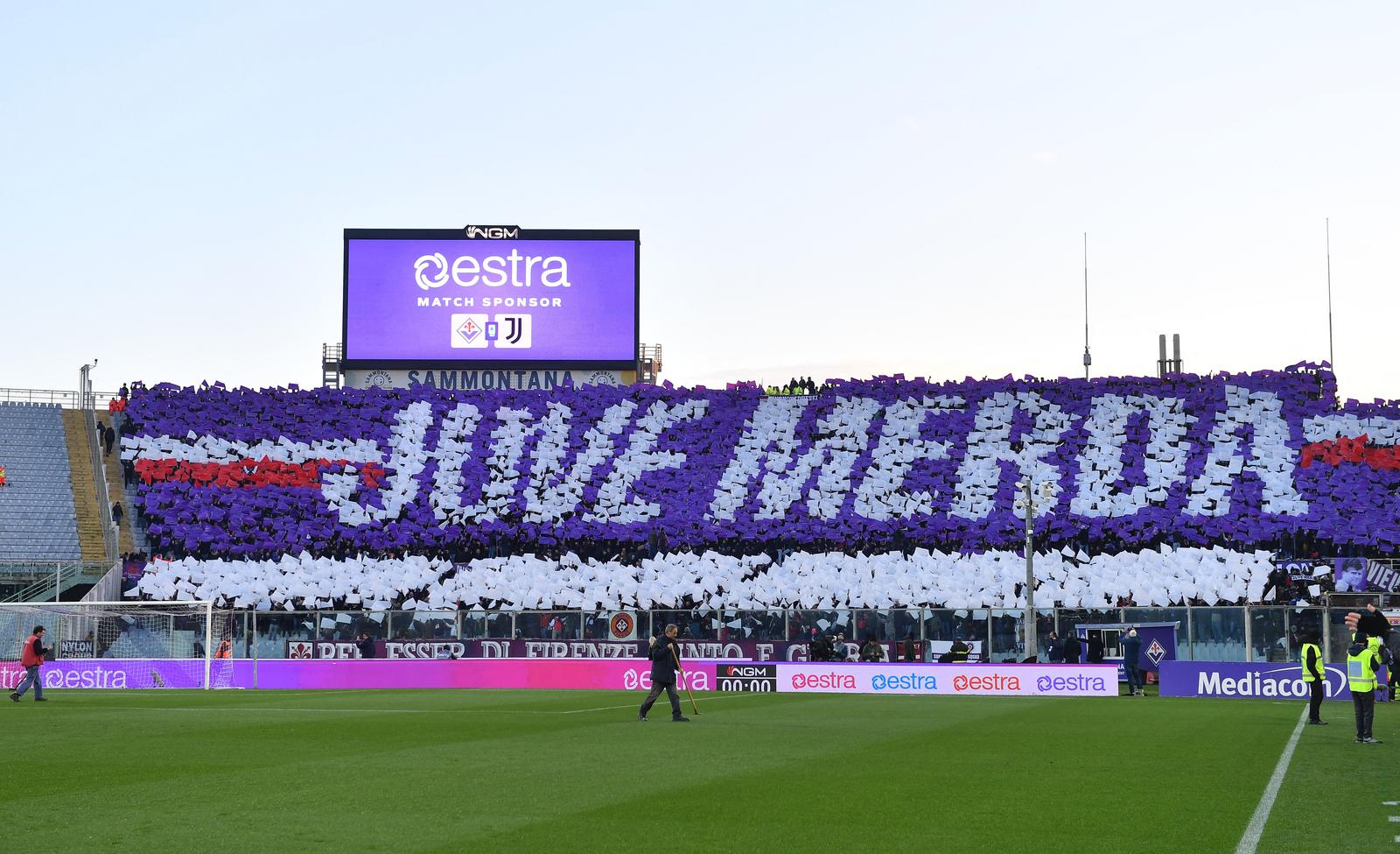 Soccer Football - Serie A - Fiorentina v Juventus - Stadio Artemio Franchi, Florence, Italy - March 16, 2025 Fiorentina fans display a tifo before the match REUTERS/Jennifer Lorenzini Photo: JENNIFER LORENZINI/REUTERS