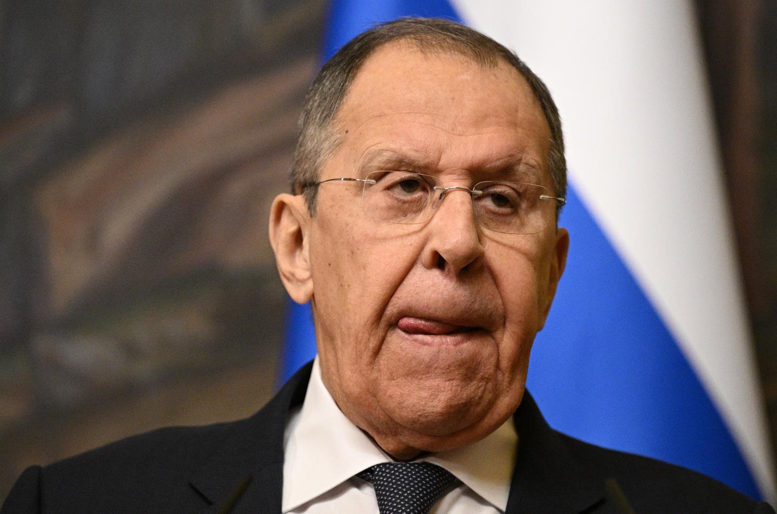 Russian Foreign Minister Sergei Lavrov during a press conference following the negotiations.
Credit: Evgeniy Razumniy/Kommersant Photo/Sipa USA Photo: Kommersant Photo Agency/SIPA USA