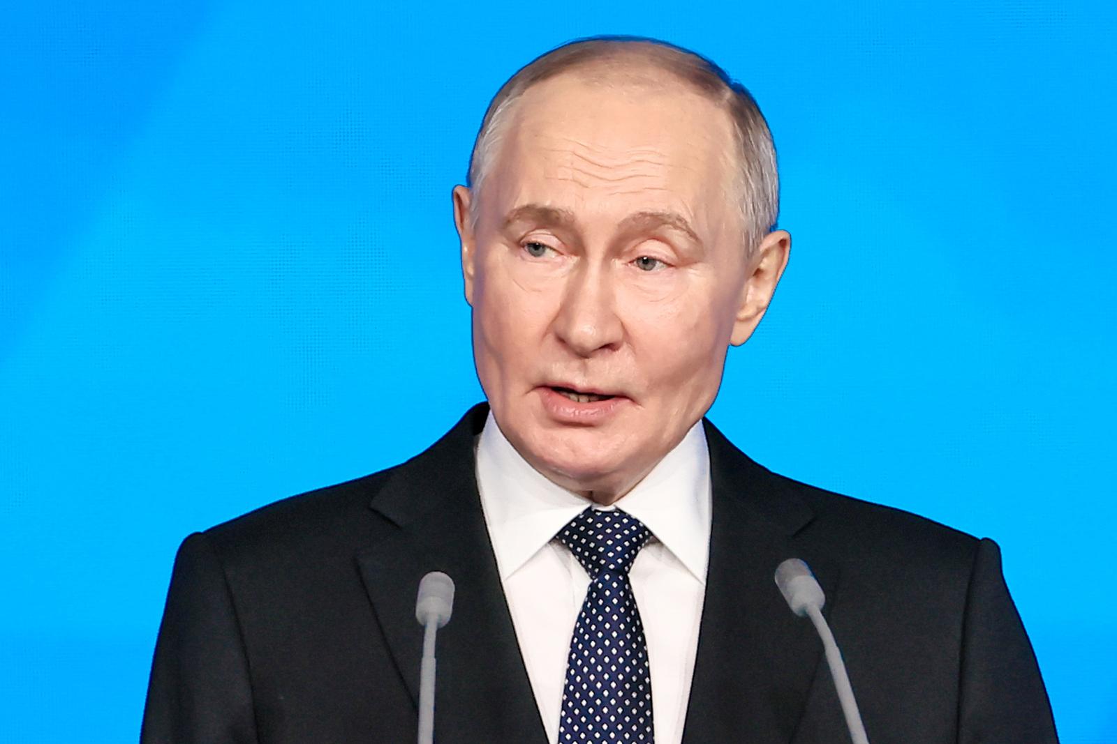 RUSSIA, MOSCOW - DECEMBER 14, 2024: Russia's President Vladimir Putin addresses the 22nd congress of the United Russia party at the Russia National Centre. Sofya Sandurskaya/TASS/Sipa USA Photo: Tass/SIPA USA