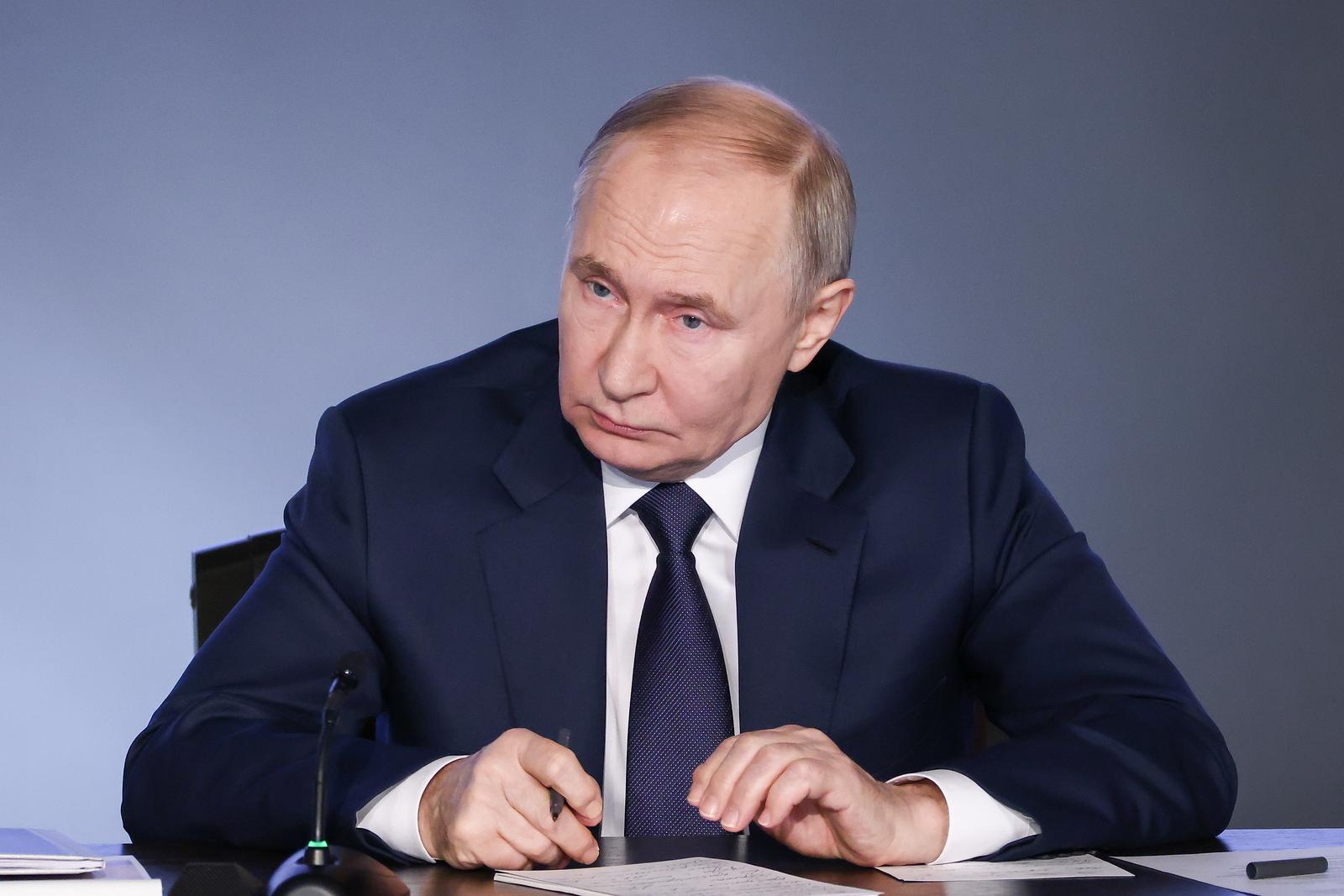 RUSSIA, MOSCOW - MARCH 5, 2025: Russia's President Vladimir Putin attends an expanded meeting of the Interior Ministry's Board on operational performance of law enforcement agencies in 2024. Artyom Geodakyan/TASS/Sipa USA Photo: Tass/SIPA USA