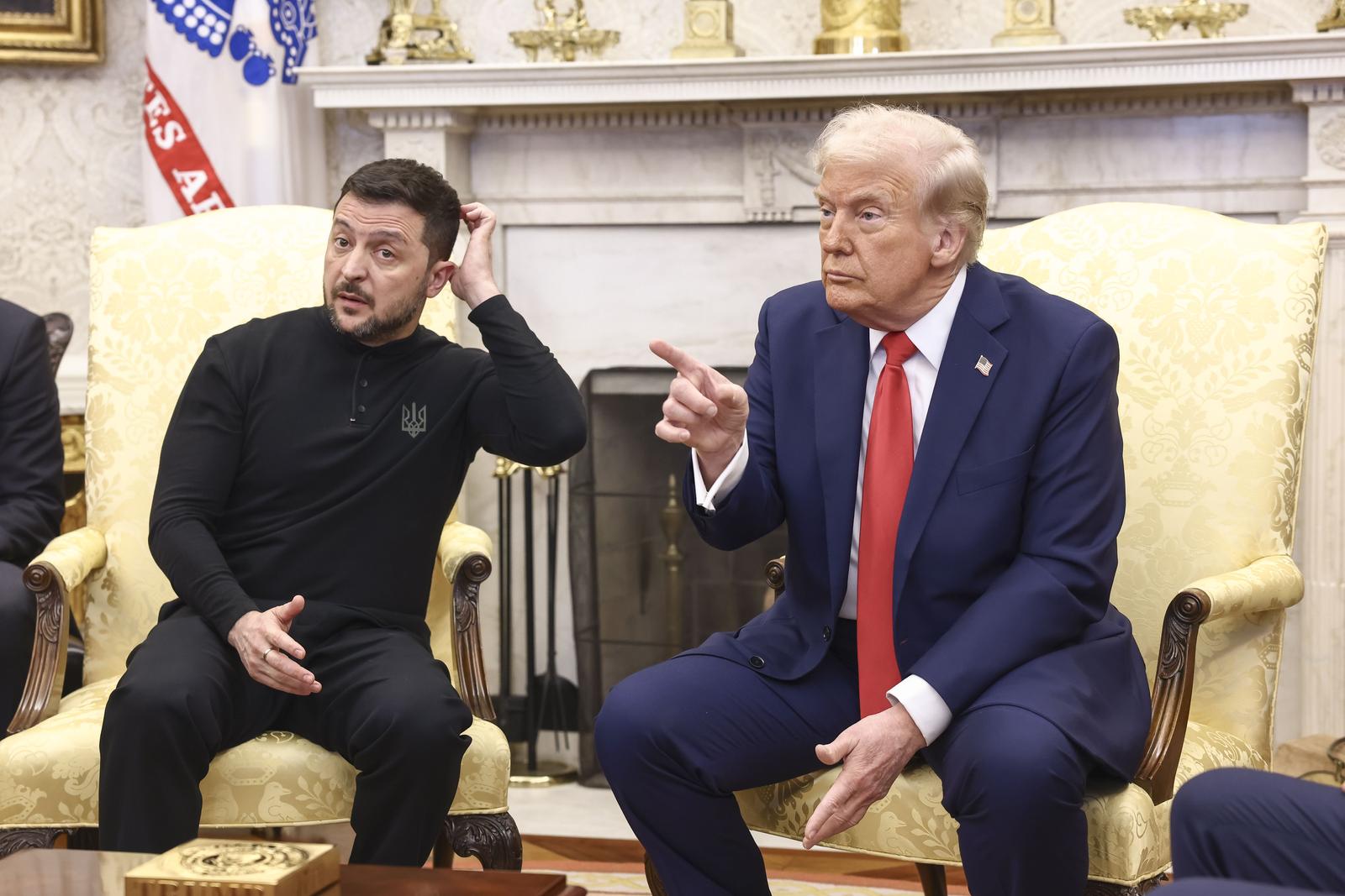 US President Donald Trump (R) meets with  Ukrainian President Volodymyr Zelensky (L) in the Oval Office of the White House in Washington, DC, USA, 28 February 2025. Zelensky is in Washington to sign the framework of a deal, pushed by President Trump, to share Ukraines’s mineral wealth with the US.
Credit: Jim LoScalzo / Pool via CNP/AdMedia Photo: CNP/AdMedia/NEWSCOM