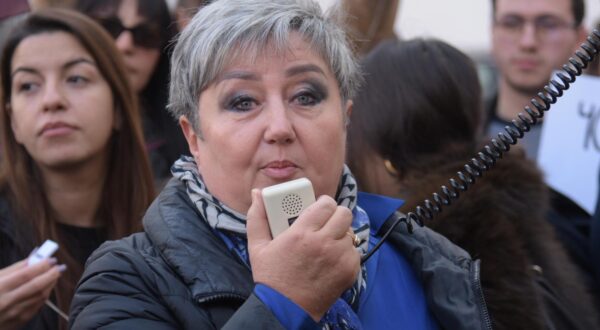 18, December, 2024, Nis - In the Nis City Assembly, Minister of Education Slavica Djukic Dejanovic attempted to present drafts of four laws in the field of education, after which a discussion was planned, but students stormed in demanding an apology from SNS MP Uros Radulovic for insulting them, and in front of the building, the dean of the Faculty of Philosophy Natalija Jovanovic addressed the students. Natalija Jovanovic. Photo: Radule Perisic/ATAImages

18, decembar, 2024, Nis - U Skupstini grada Nisa ministarka prosvete Slavica Djukic Dejanovic je pokusala da predstavi nacrte cetiri zakona u oblasti obrazovanja nakon cega je bila predvidjena diskusija, ali su studenti upali trazeci izvinjenje SNS poslanika Urosa Radulovica zbog vredjanja, a ispred zgrade studentima se obratila dekanica Filozofskog fakulteta Natalija Jovanovic. Photo: Radule Perisic/ATAImages Photo: Radule Perisic/ATAImages/PIXSELL