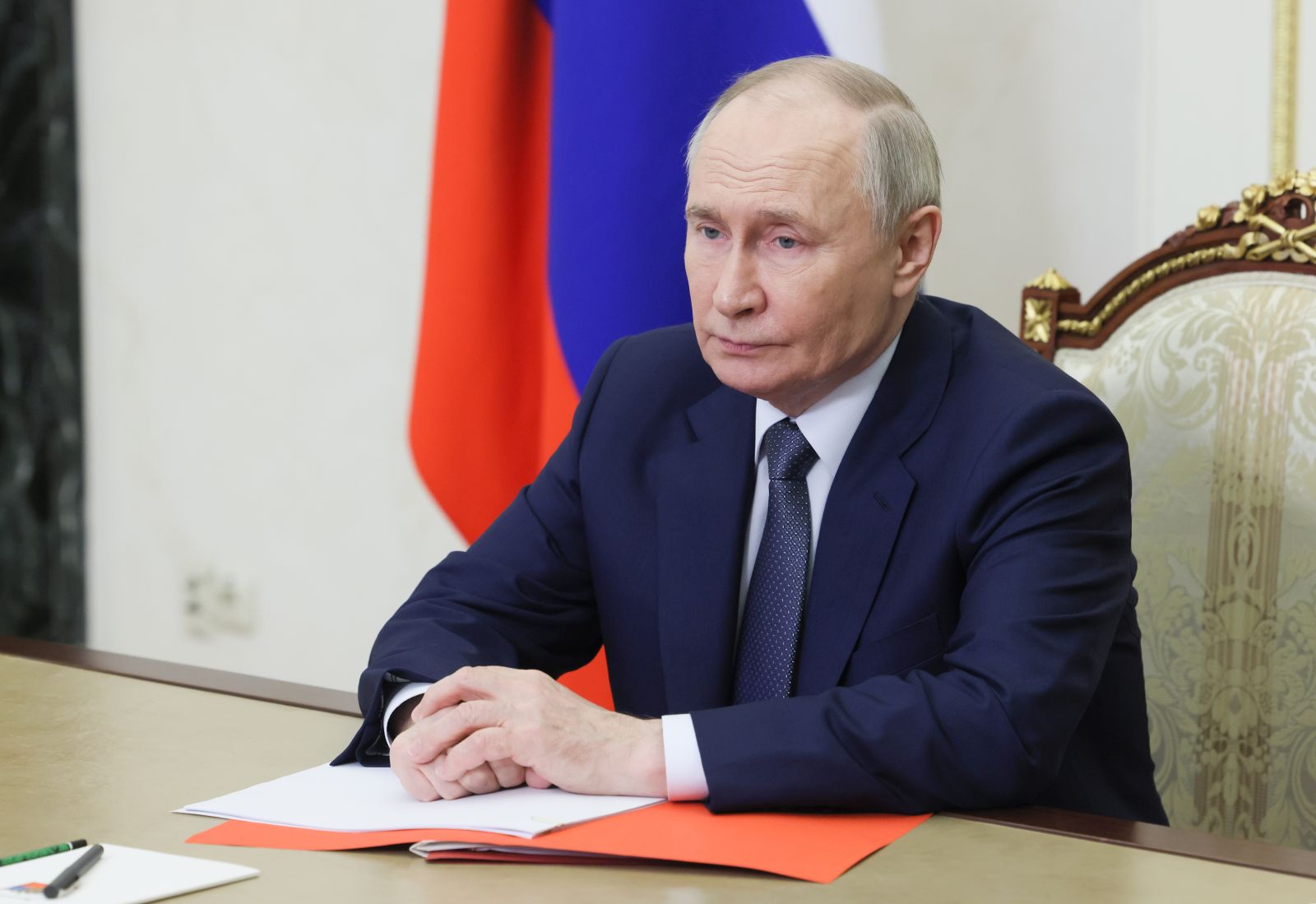 epa11978190 Russian President Vladimir Putin chairs a meeting with members of the Security Council of Russia via videoconference at the Kremlin in Moscow, Russia, 21 March 2025.  EPA/MIKHAIL METZEL/SPUTNIK/KREMLIN / POOL MANDATORY CREDIT