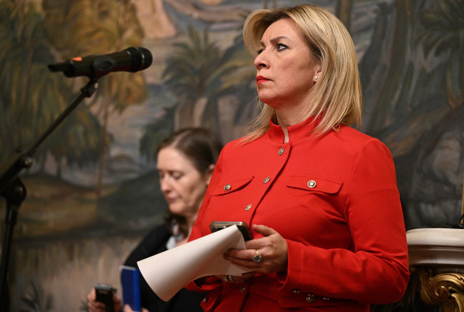 Director of the Department of Information and Press of the Russian Foreign Ministry Maria Zakharova during a press conference following the negotiations.
Credit: Evgeniy Razumniy/Kommersant Photo/Sipa USA Photo: Kommersant Photo Agency/SIPA USA