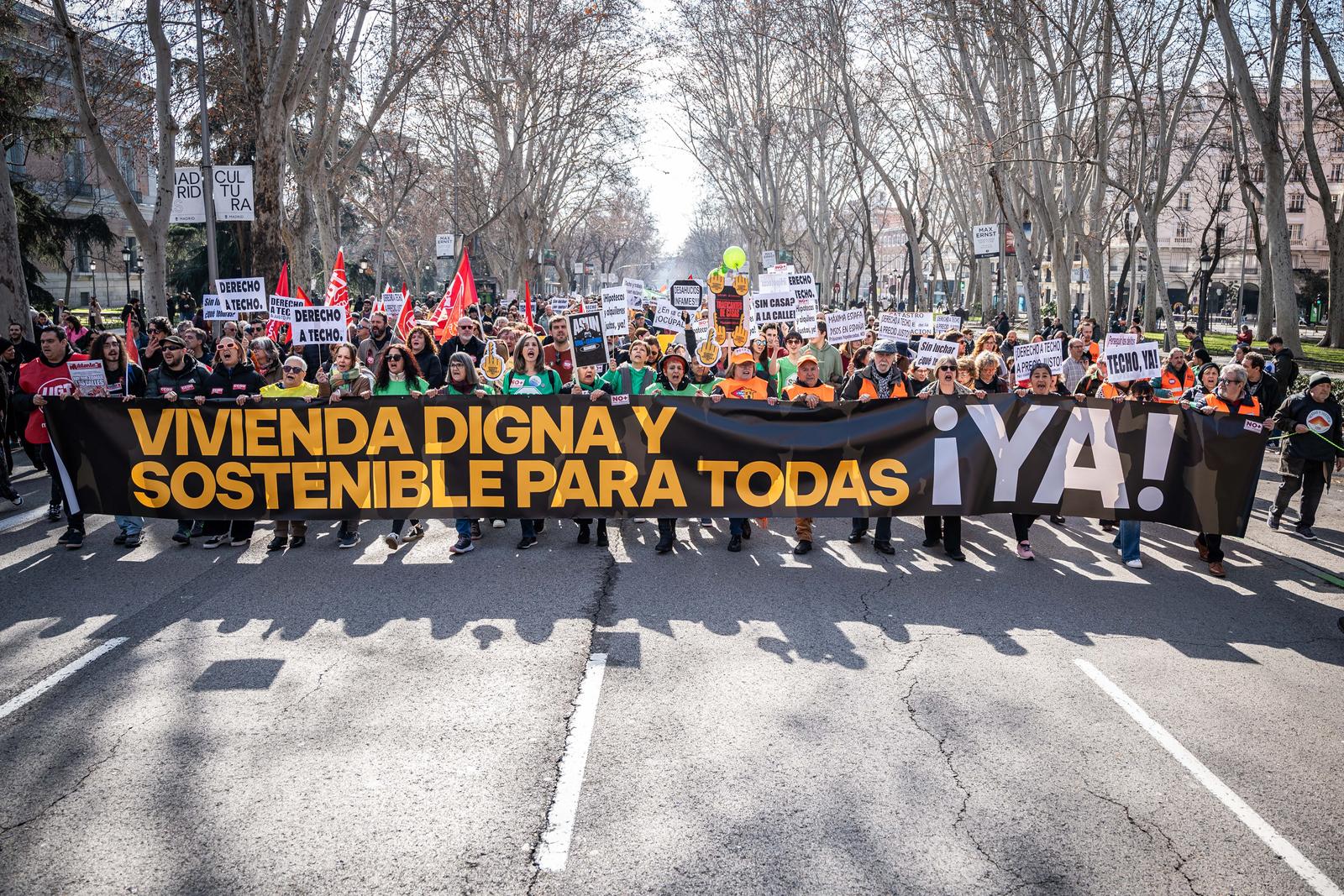 Several Protesters Rally Against Spain's Critical Housing Situation, in Madrid, February 9, 2025. (Photo by David Cruz Sanz/Alter Photos/Sipa USA) Photo: Alter Photos/SIPA USA
