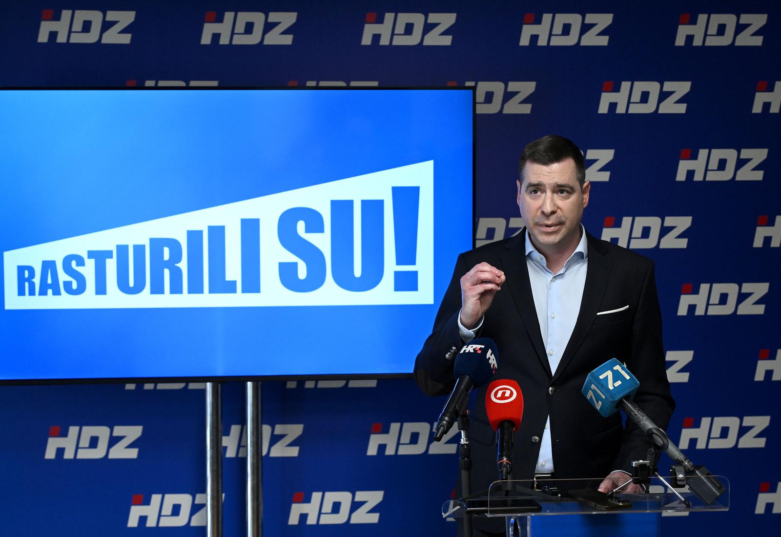 06.04.2025., Zagreb - Mislav Herman kandidat HDZ-a za gradonacelnika Zagreba odrzao konferenciju za medije. Photo: Marko Lukunic/PIXSELL