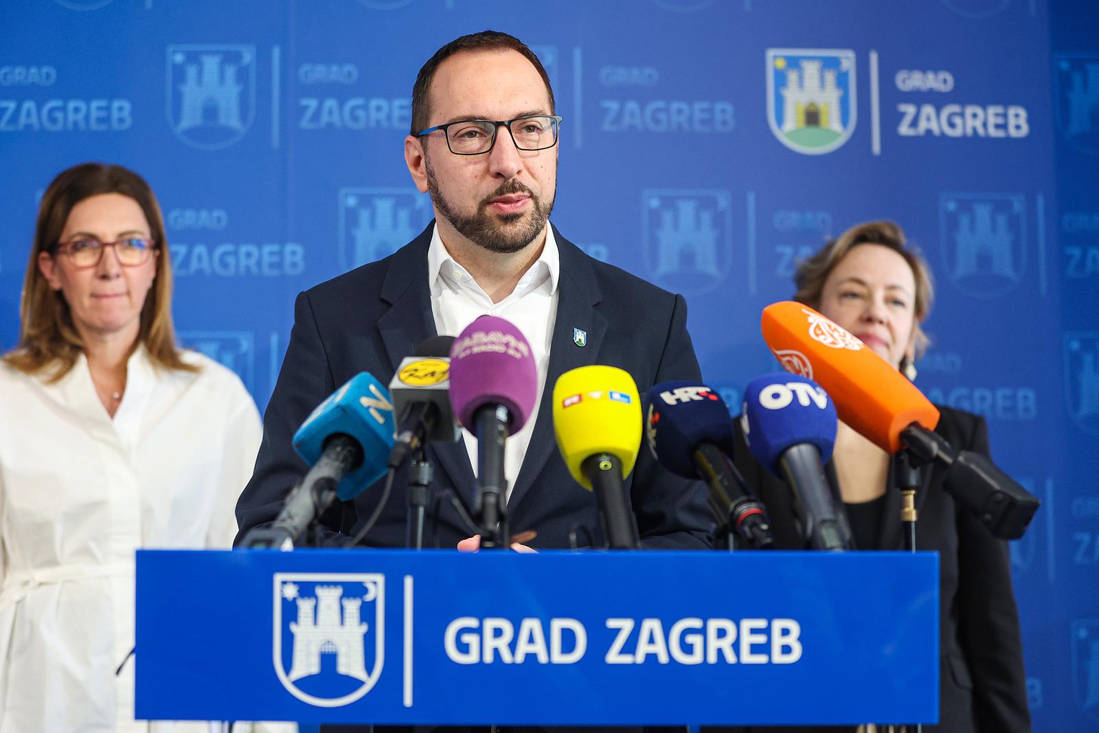 08.04.2025., Gradska uprava, Zagreb - Gradonacelnik Grada Zagreba Tomislav Tomasevic i zamjenica gradonacelnika Danijela Dolenec odrzali su redovitu konferenciju za medije. Photo: Goran Stanzl/PIXSELL