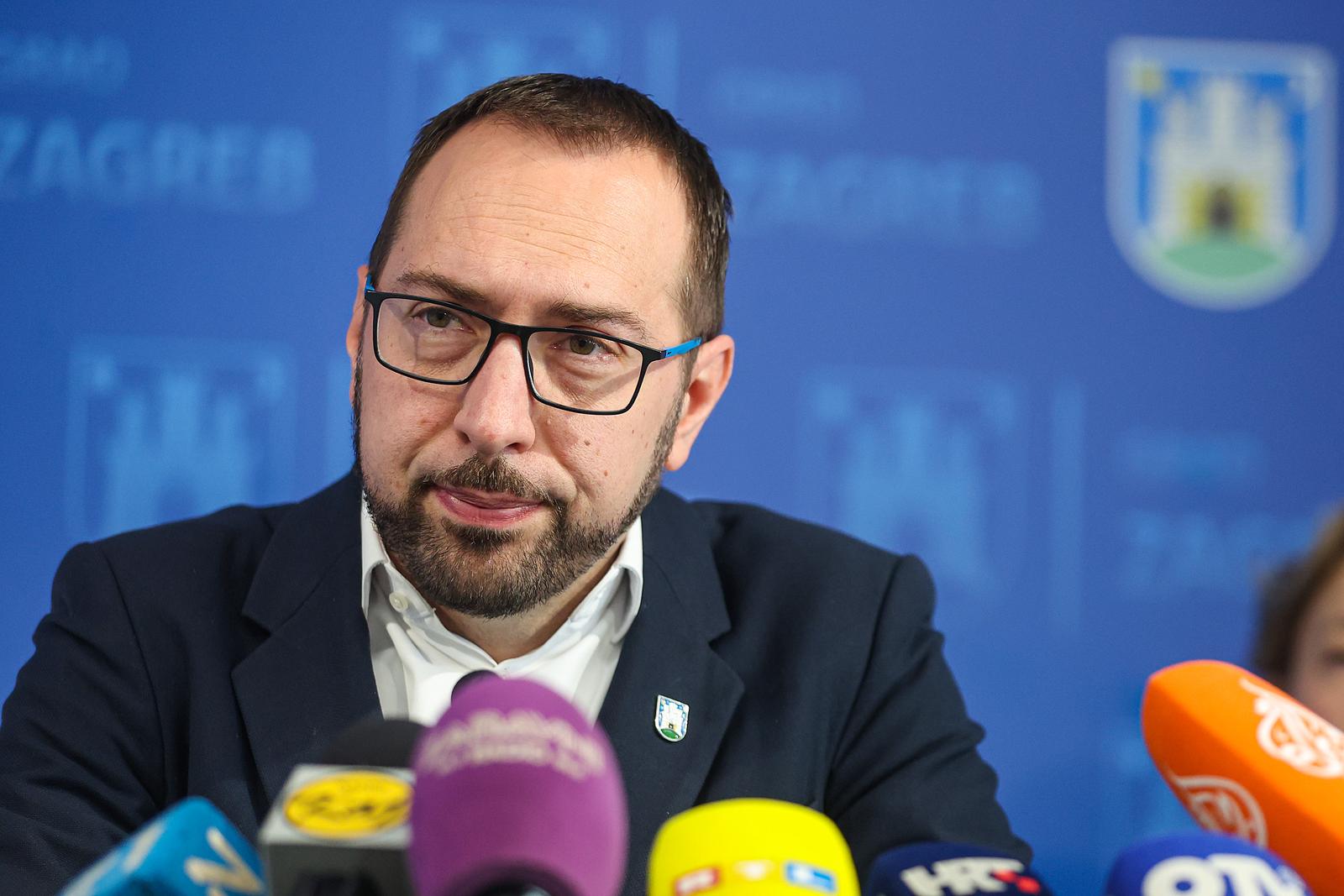08.04.2025., Gradska uprava, Zagreb - Gradonacelnik Grada Zagreba Tomislav Tomasevic i zamjenica gradonacelnika Danijela Dolenec odrzali su redovitu konferenciju za medije. Photo: Goran Stanzl/PIXSELL