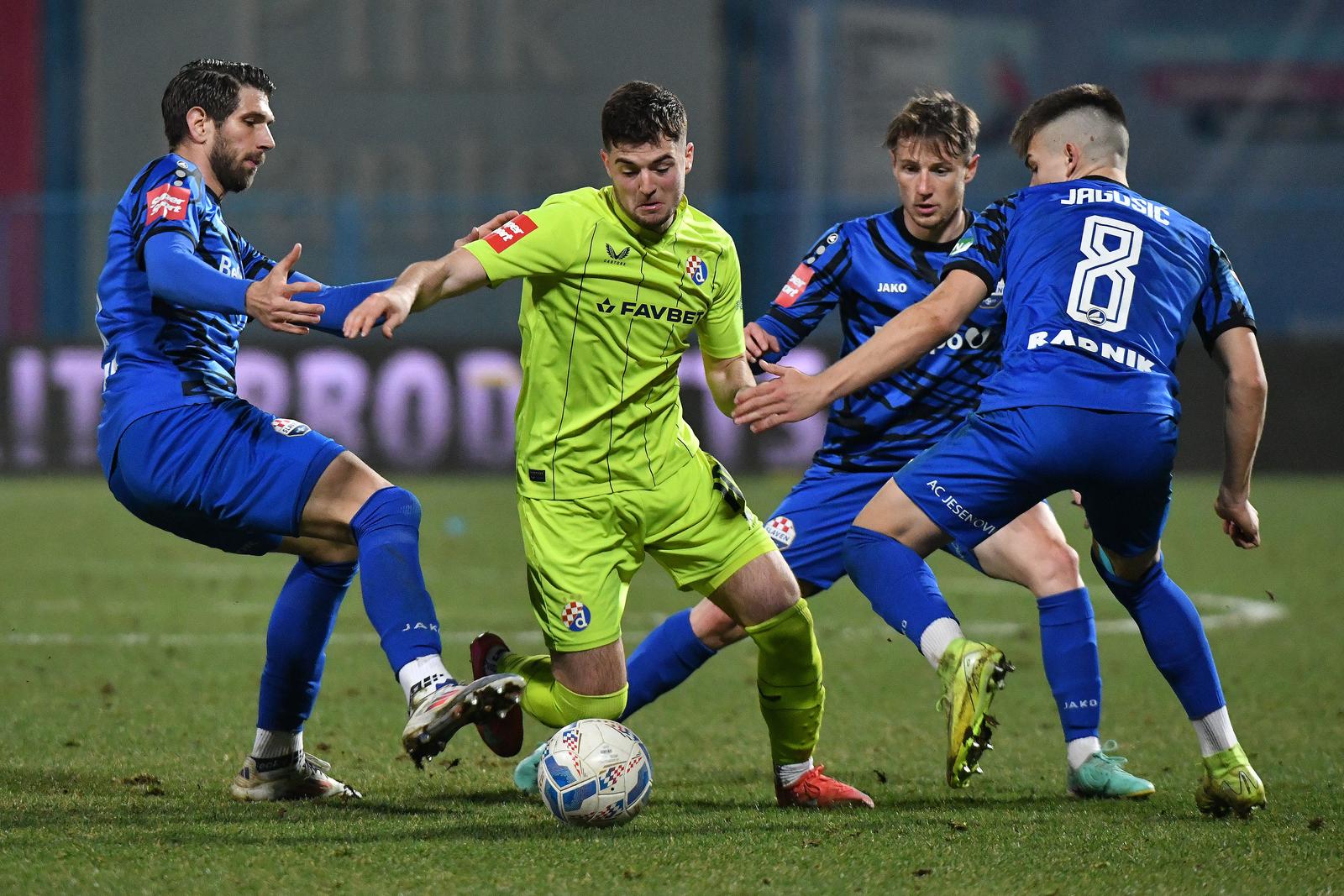 09.03.2025., Gradski stadion Ivan Kusek Apas, Koprivnica - SuperSport HNL, 25. kolo, NK Slaven Belupo - GNK Dinamo. Dominik Kovacic, Martin Baturina, Adrian Liber i Adriano Jagusic Photo: Vjeran Zganec Rogulja/PIXSELL