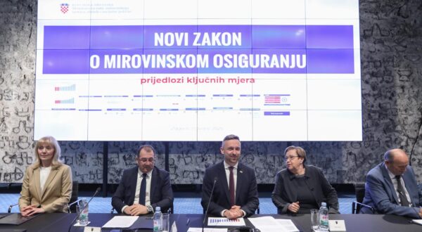 09.04.2025., Zagreb - Ministarstvo rada, mirovinskoga sustava, obitelji i socijalne politike predstavit će ključne mjere novog Zakona o mirovinskom osiguranju. Mjere u okviru novog Zakona predstavit će ministar rada, mirovinskoga sustava, obitelji i socijalne politike Marin Piletić nakon čega će biti omogućena pitanja novinara. Cilj donošenja novog Zakona o mirovinskom osiguranju je podizanje razine primjerenosti mirovina sadašnjih i budućih umirovljenika, smanjenje razlika u mirovinama između žena i muškaraca te stvaranje pretpostavki za veću participaciju umirovljenika na tržištu rada. Photo: Robert Anic/PIXSELL