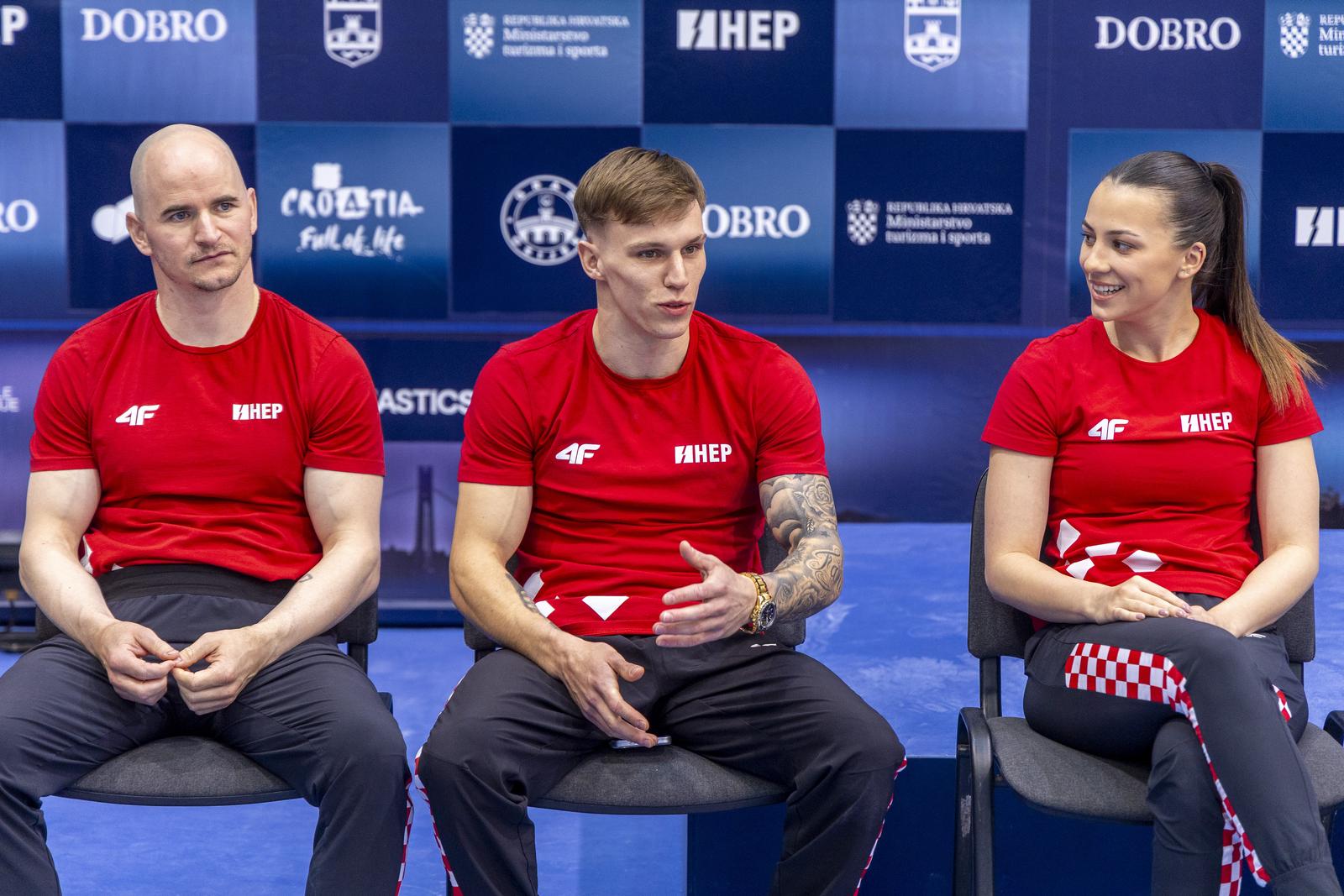 09.04.2025., Osijek -  Konferencija za medije gimnastickog DOBRO World Cupa Osijek na kojoj prisustvovati svih 8 hrvatskih reprezentativaca na ovom natjecanju te direktor Svjetskog kupa Vladimir Madarevic Photo: Borna jaksic/PIXSELL