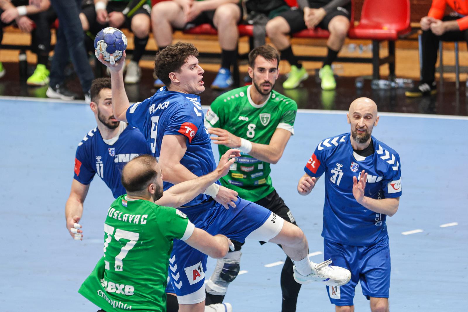 09.04.2025., Zagreb - SD Tresnjevka - Kutija sibica, Zagreb - RK Zagreb i RK Nexe sastali su se u cetvrtfinalu rukometnnog kupa. Luka Lovre Klarica Photo: Luka Sanzl/PIXSELL