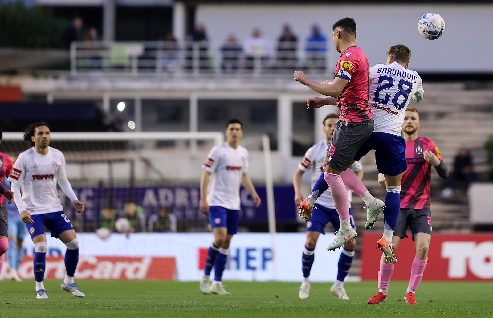 13.04.2025., Split - SuperSport Prva HNL, 29. kolo, HNK Hajduk - NK Lokomotiva. Fran Karacic, Roko Brajkovic Photo: Ivana Ivanovic/PIXSELL