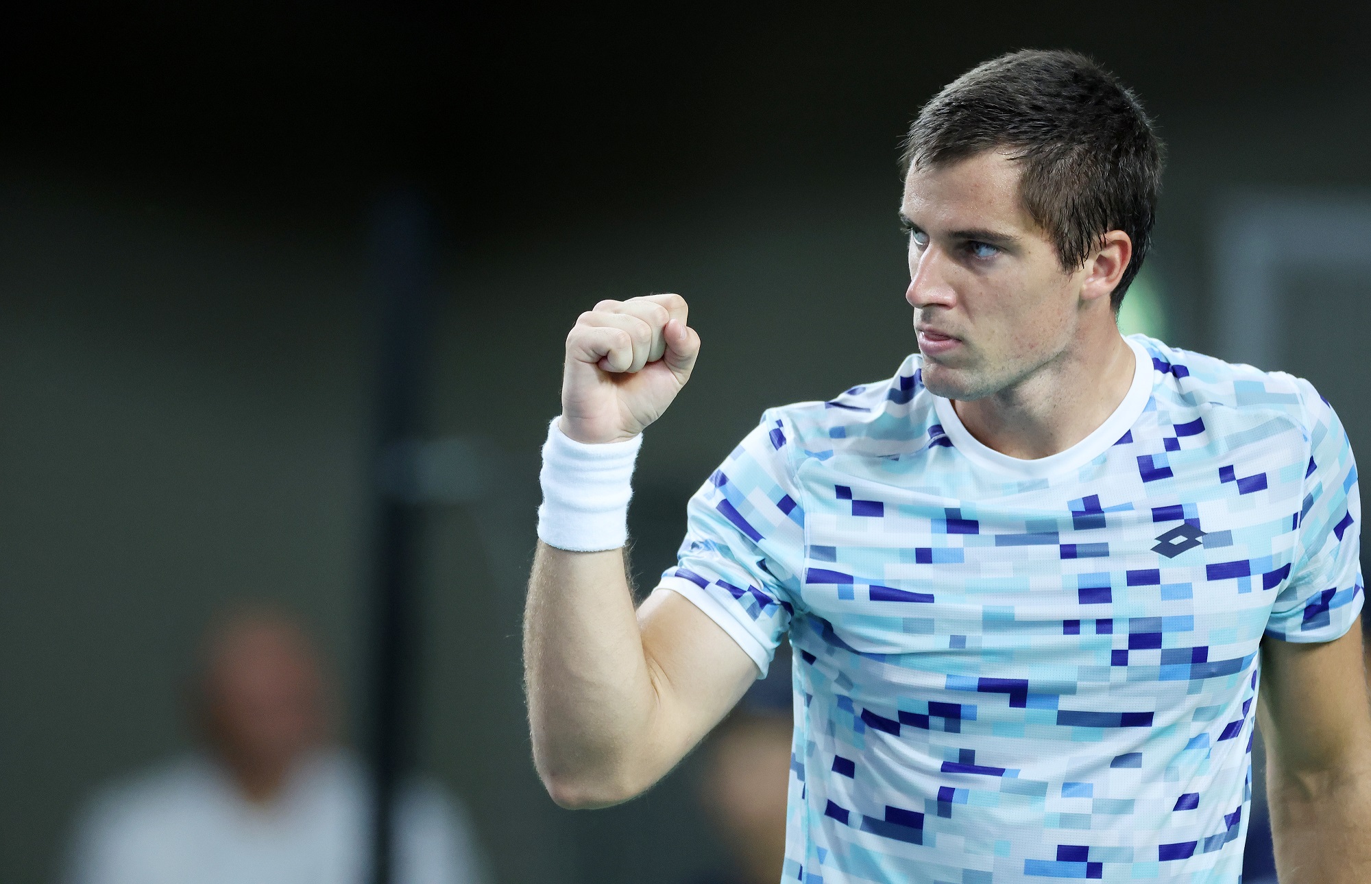 13.09.2024., Varazdin - Davis Cup susret Hrvatske i Litve, Borna Gojo u prvom mecu protiv Viliusa Gaubasa. Photo: Sanjin Strukic/PIXSELL