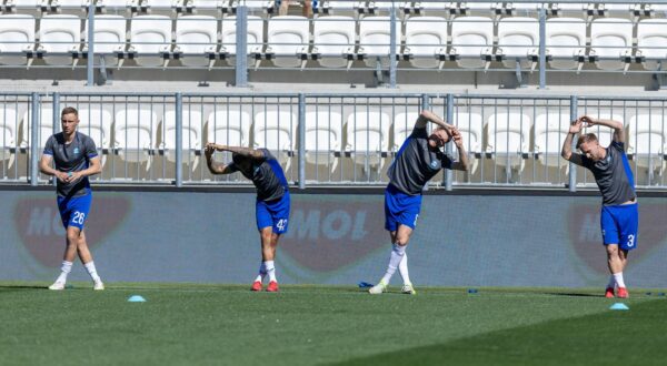 19.04.2025., stadion Opus Arena, Osijek - SuperSport HNL, 30. kolo, NK Osijek - HNK Gorica. Luka Jelenic, Renan Guedes, Styopa Mkrtchyan i Nail Omerovic Photo: Borna Jaksic/PIXSELL
