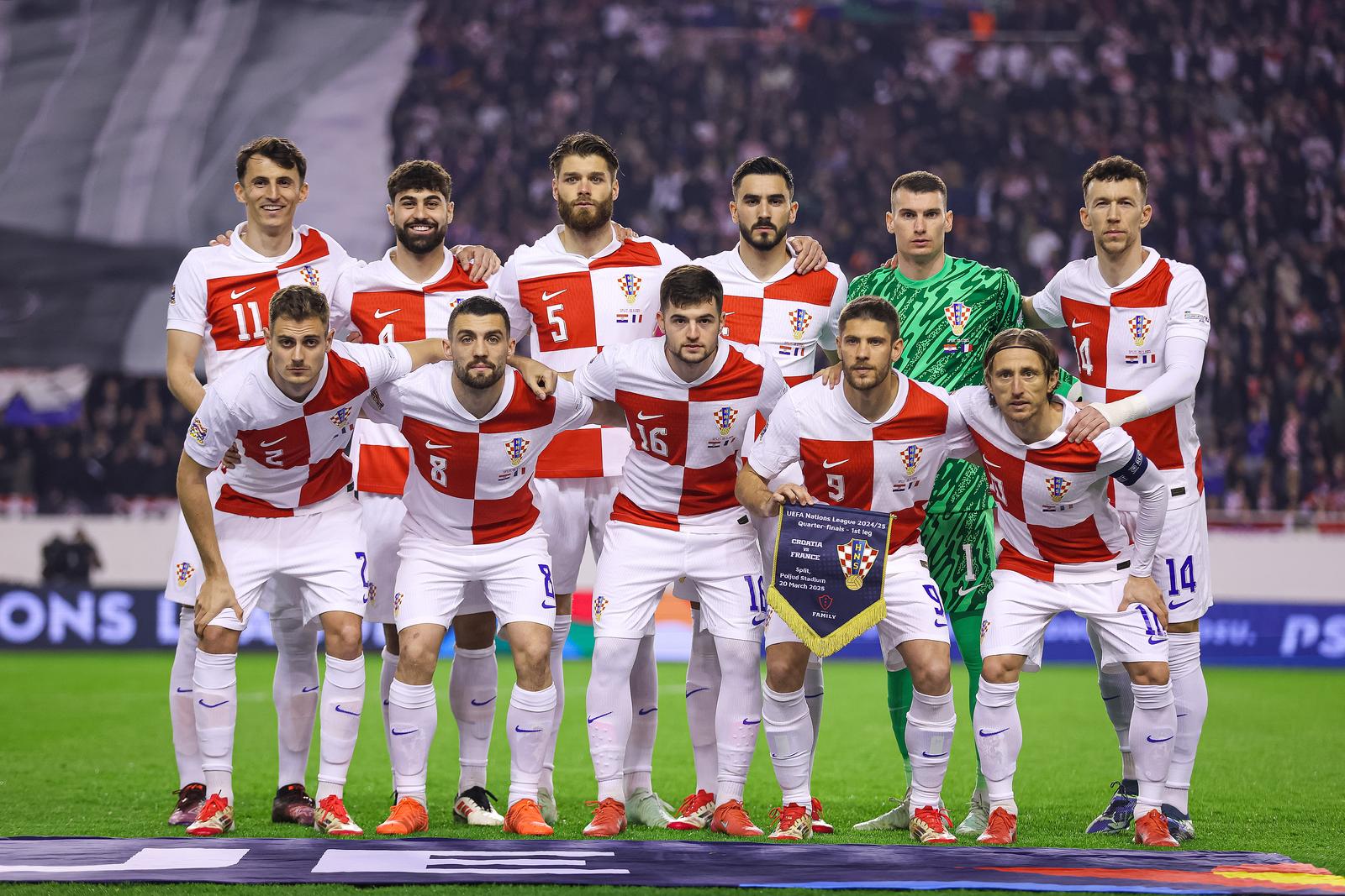 20.03.2025., stadion Poljud - UEFA Liga nacija, cetvrtfinale, prva utakmica, Hrvatska - Francuska. Ante Budimir, Josip Stanisic, Josko Gvardiol, Mateo Kovacic, Duje Caleta Car, Martin Baturina, Josip Sutalo, Andrej Kramaric, Dominik Livakovic, Luka Modric i Ivan Perisic Photo: Igor Kralj/PIXSELL