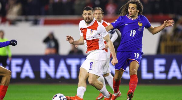 20.03.2025., stadion Poljud - UEFA Liga nacija, cetvrtfinale, prva utakmica, Hrvatska - Francuska. Mateo Kovacic, Luka Modric i Matteo Guendouzi Photo: Igor Kralj/PIXSELL