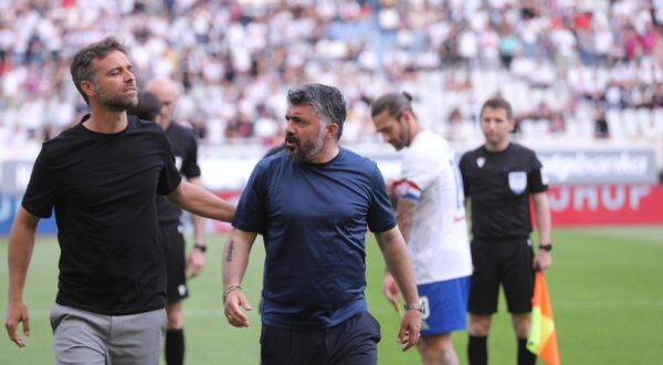 23.04.2025., stadion Poljud, Split - SuperSport HNL, 31. kolo, HNK Hajduk - NK Istra 1961. Gonzalo Garcia i Gennaro Gattuso Photo: Ivo Cagalj/PIXSELL