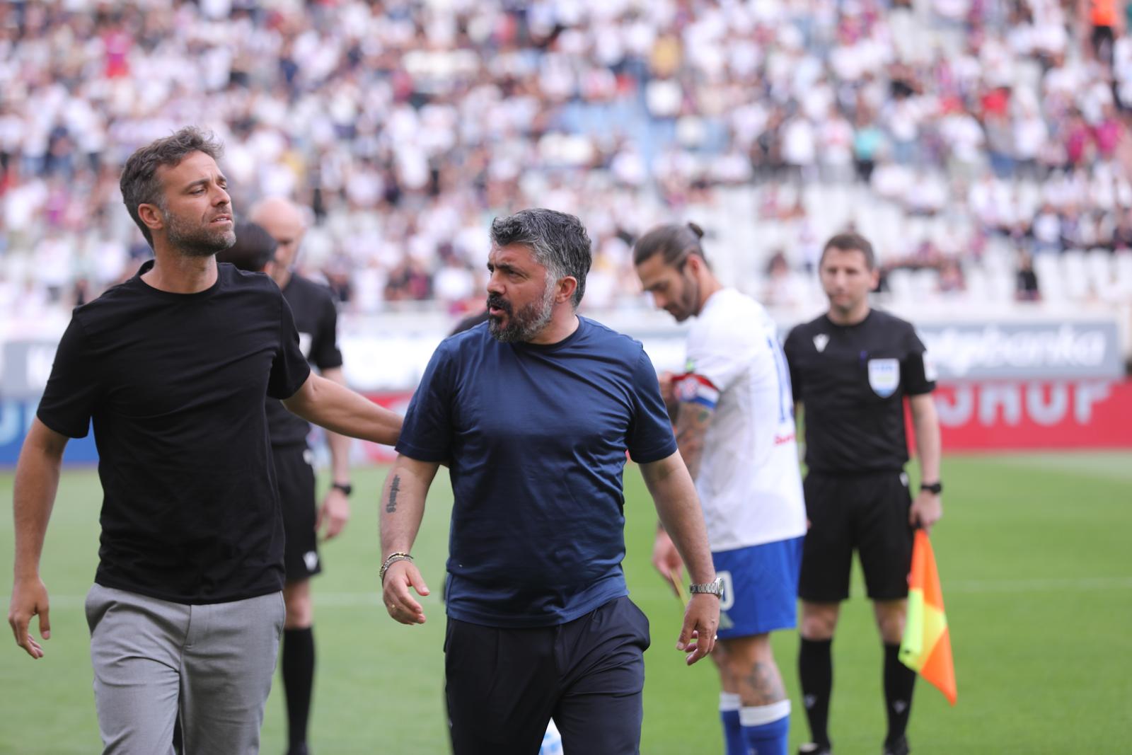 23.04.2025., stadion Poljud, Split - SuperSport HNL, 31. kolo, HNK Hajduk - NK Istra 1961. Gonzalo Garcia i Gennaro Gattuso Photo: Ivo Cagalj/PIXSELL