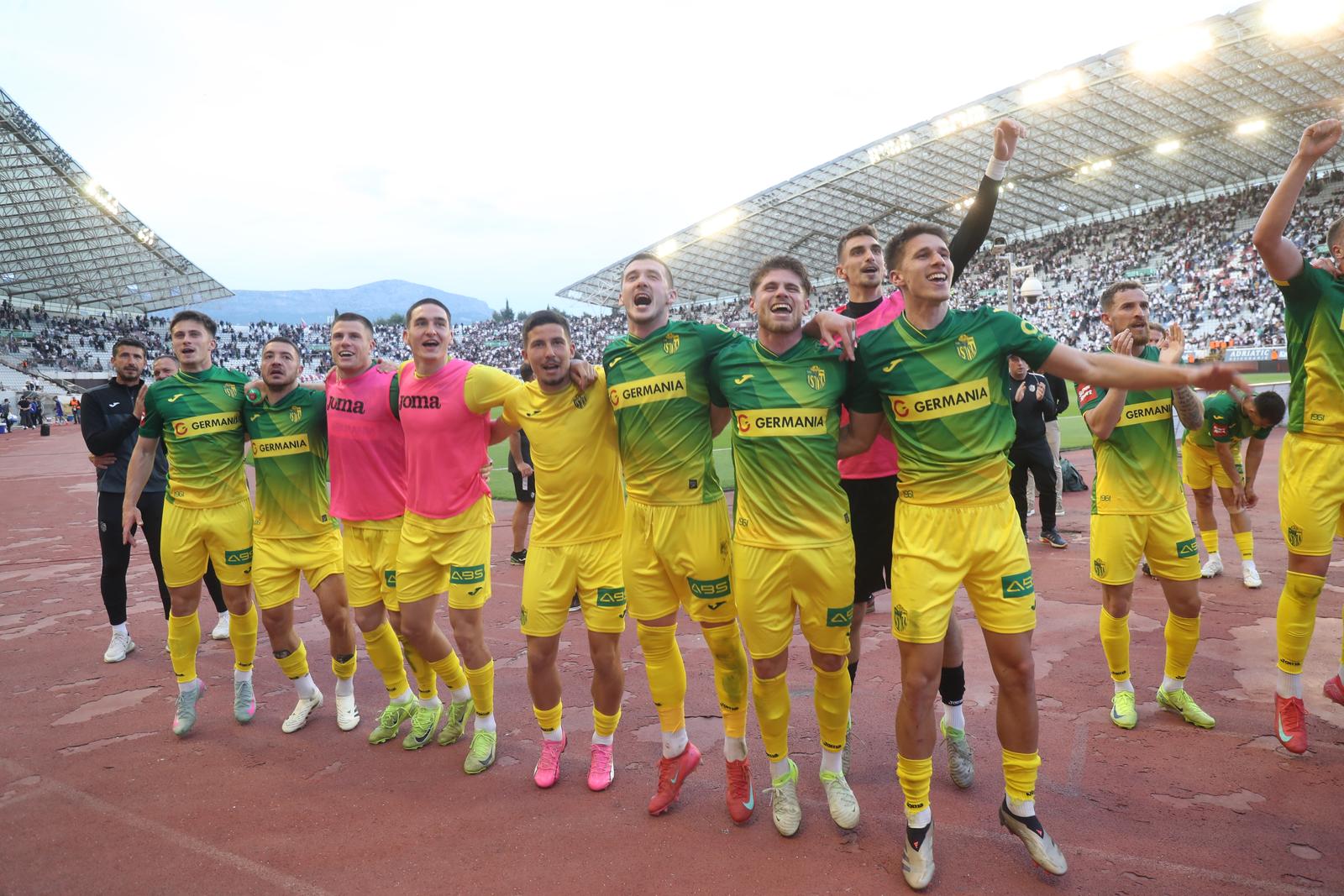 23.04.2025., stadion Poljud, Split - SuperSport HNL, 31. kolo, HNK Hajduk - NK Istra 1961. Mateo Lisica, Josip Radosevic, Vinko Rozic, Hamza Jaganjac, Irfan Ramic, Dario Maresic, Moris Valincic i Antonio Mauric Photo: Ivo Cagalj/PIXSELL