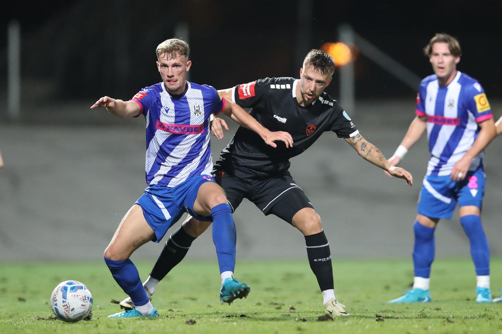 23.08.2024., stadion u Kranjcevicevoj ulici, Zagreb - SuperSport HNL, 04. kolo, NK Lokomotiva - HNK Sibenik. Art Smakaj, Josip Majic Photo: Slavko Midzor/PIXSELL