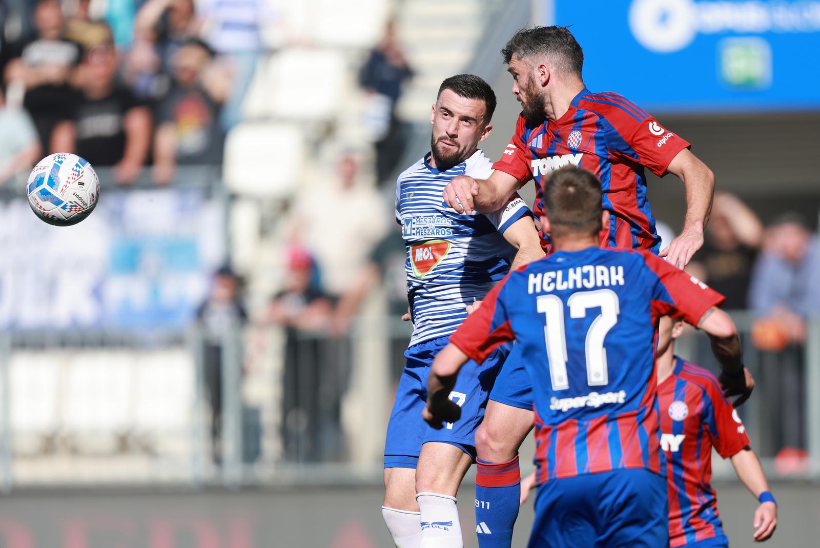 27.04.2025., stadion Opus Arena, Osijek - SuperSport HNL, 32. kolo, NK Osijek - HNK Hajduk. Arnel Jakupovic, Josip Elez. Photo: Davor Javorovic/PIXSELL