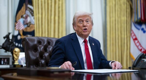 US President Donald Trump speaks during an executive order signing in the Oval Office of the White House in Washington, DC, US, on Monday, March 31, 2025. The order directs the Federal Trade Commission to work with the Department of Justice to ensure that competition laws are enforced in the concert and entertainment industry, and pushes state consumer protection authorities on enforcement. Photo by Al Drago/Pool/ABACAPRESS.COM Photo: Pool/ABACA/ABACA