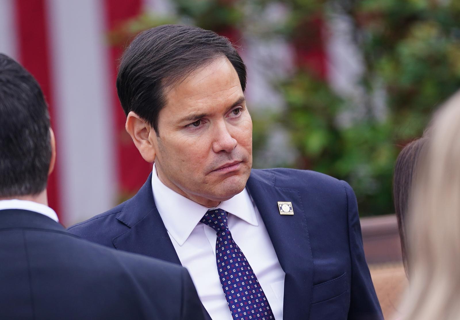 Secretary of State Marco Rubio attends a "Make America Wealthy Again" event in the Rose Garden of the White House in Washington, DC on Wednesday, April 2, 2025. Photo by Bonnie Cash/UPI Photo via Newscom Photo: BONNIE CASH/NEWSCOM