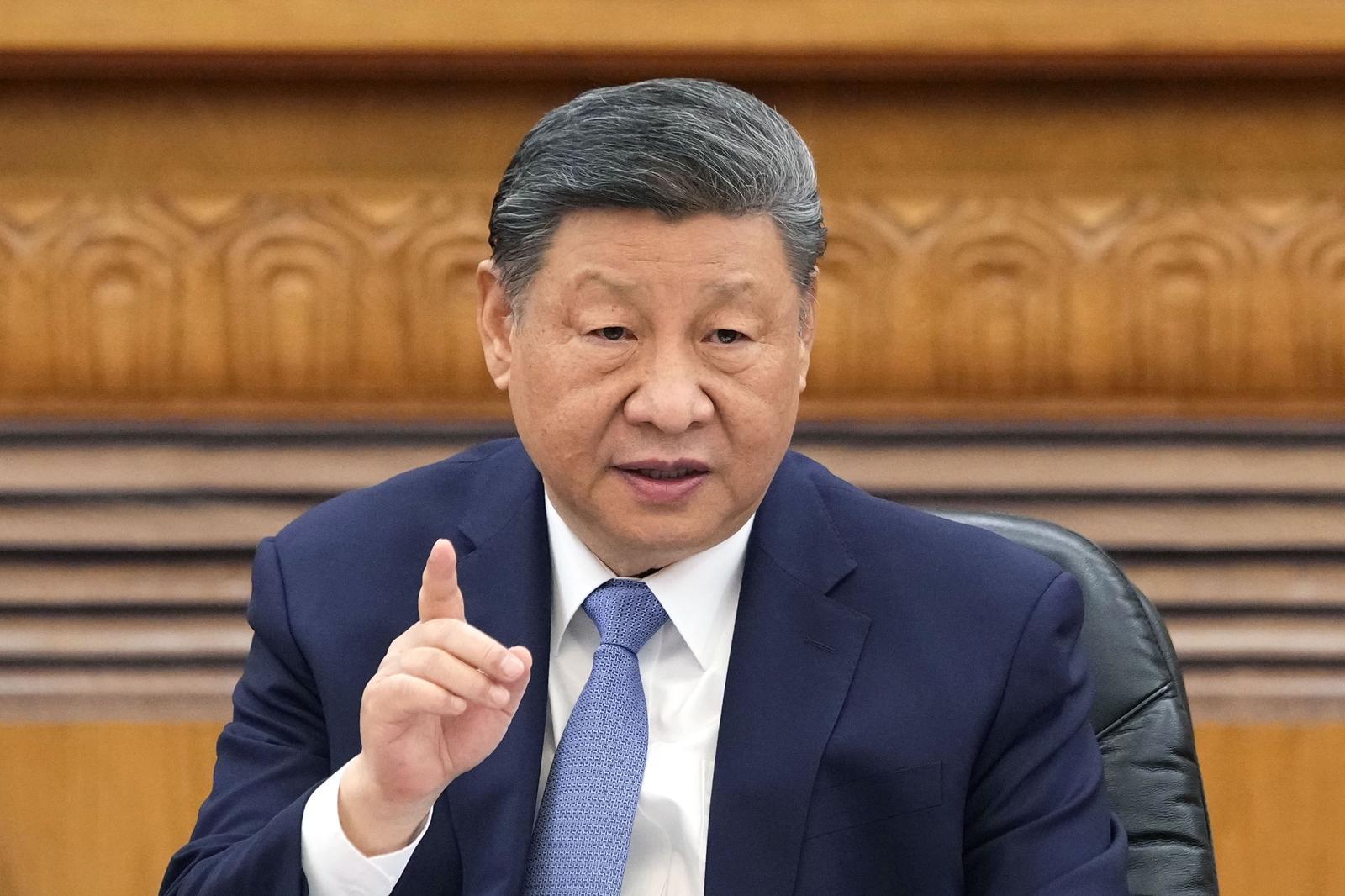 Chinese President Xi Jinping speaks during a global business leaders meeting he hosted at the Great Hall of the People in Beijing on March 28, 2025.  (Kyodo) ==Kyodo  Photo via Newscom