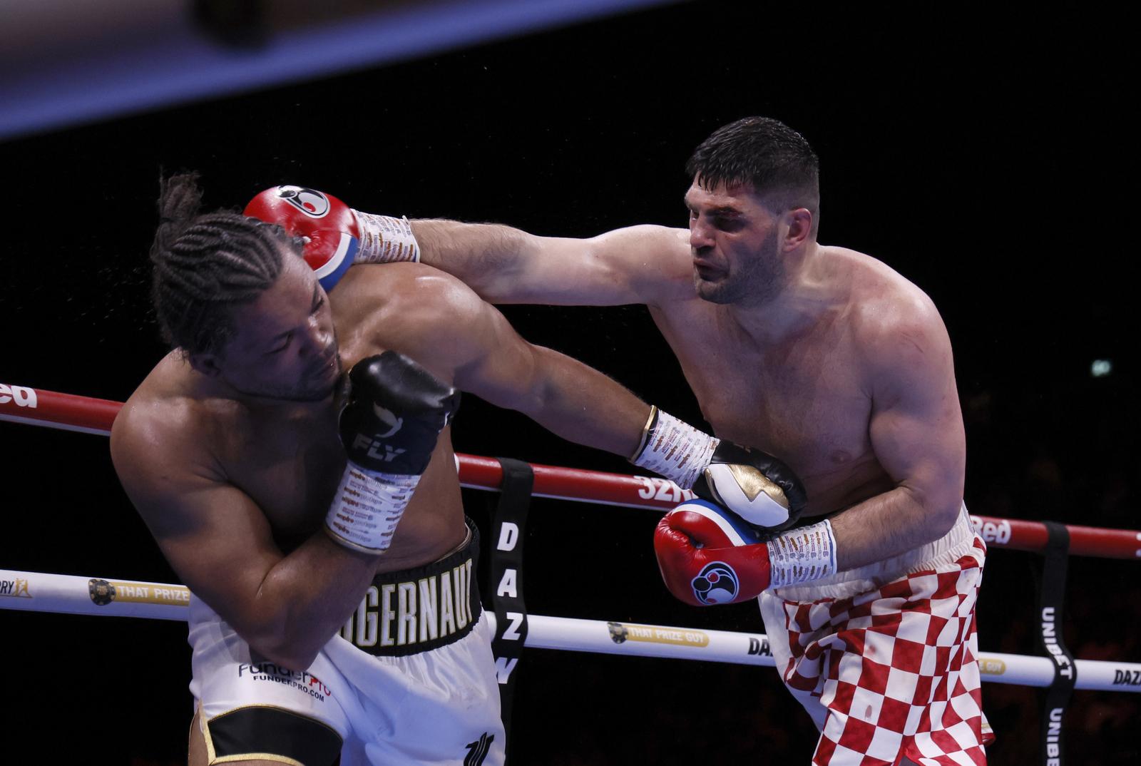Joe Joyce (right) in action against Filip Hrgovic (left) at the Co-op Live arena, Manchester. Picture date: Saturday April 5, 2025. Photo: Richard Sellers/PRESS ASSOCIATION