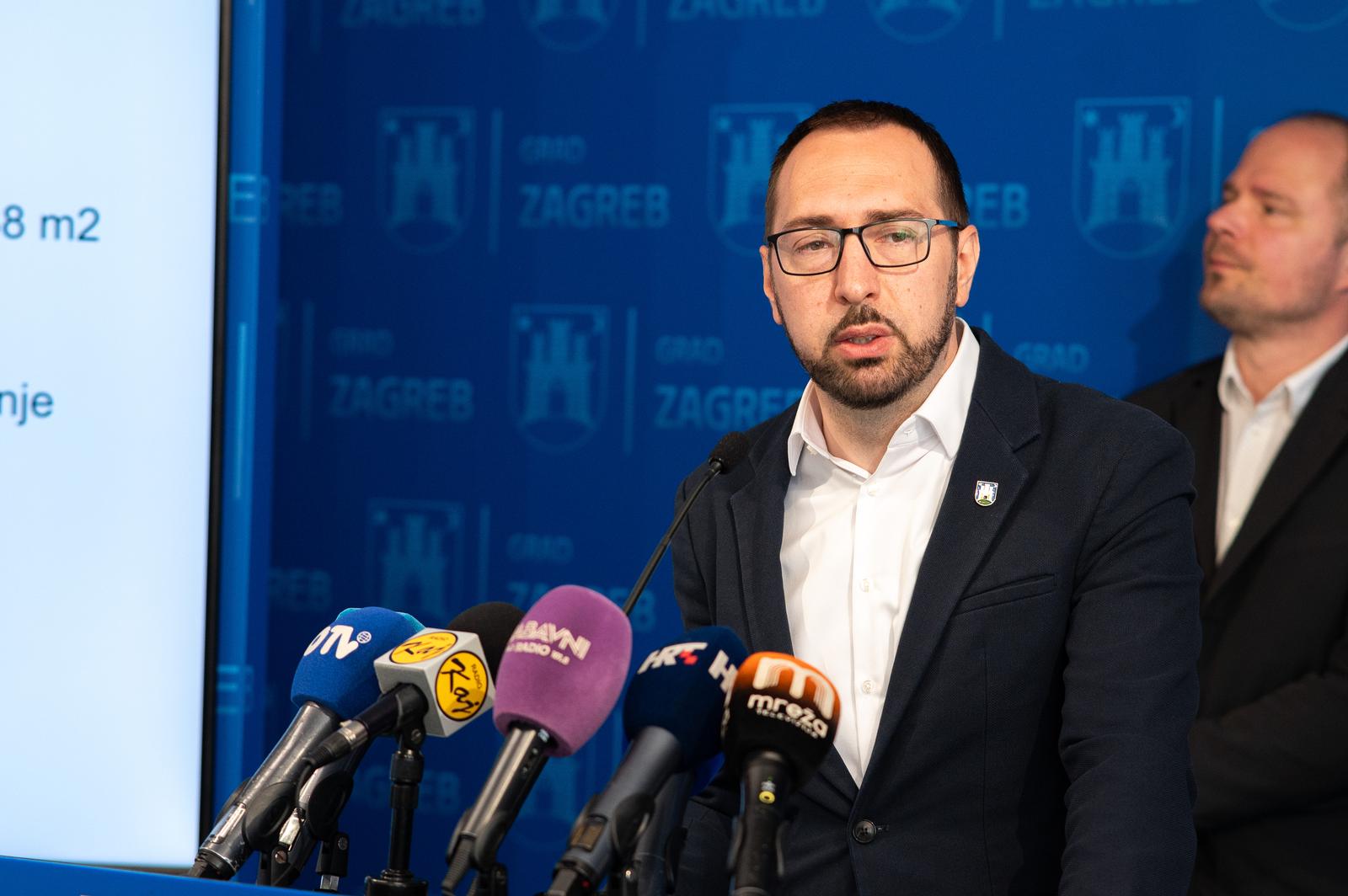 29.04.2025., Zagreb - Na konferenciji za medije u Gradskoj upravi predstavljen je projekt Kongresnog centra. gradonacelnik Zagreba Tomislav Tomasevic Photo: Luka Antunac/PIXSELL