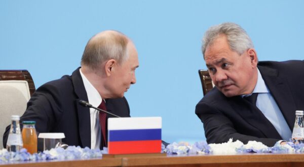 KAZAKHSTAN, ASTANA - NOVEMBER 28, 2024: Russia's President Vladimir Putin (L) and Sergei Shoigu, secretary of the Russian Security Council, attend an extended meeting of the Collective Security Treaty Organisation's Collective Security Council at the Independence Palace. Gavriil Grigorov/Russian Presidential Press and Information Office/TASS/Sipa USA Photo: Tass/SIPA USA