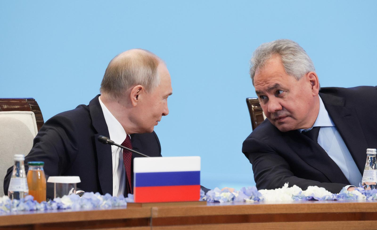 KAZAKHSTAN, ASTANA - NOVEMBER 28, 2024: Russia's President Vladimir Putin (L) and Sergei Shoigu, secretary of the Russian Security Council, attend an extended meeting of the Collective Security Treaty Organisation's Collective Security Council at the Independence Palace. Gavriil Grigorov/Russian Presidential Press and Information Office/TASS/Sipa USA Photo: Tass/SIPA USA