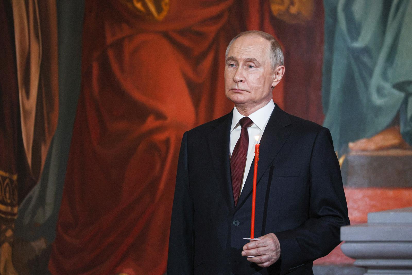 RUSSIA, MOSCOW - APRIL 20, 2025: Russia's President Vladimir Putin attends an Easter service at the Cathedral of Christ the Saviour. The Russian Orthodox Church celebrates the holiday according to the Julian calendar. Sergei Bulkin/TASS/Sipa USA Photo: Tass/SIPA USA