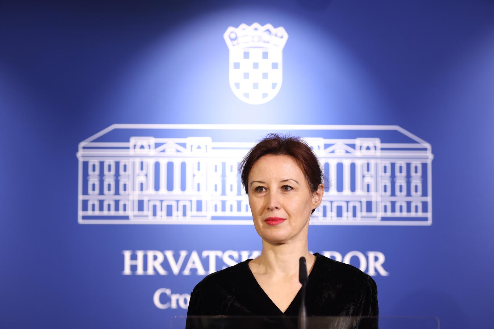 28.02.2025., Zagreb - Na konferenciji za medije odrzanoj u Saboru o aktualnim temama govorila je Dalija Oreskovic. Photo: Patrik Macek/PIXSELL