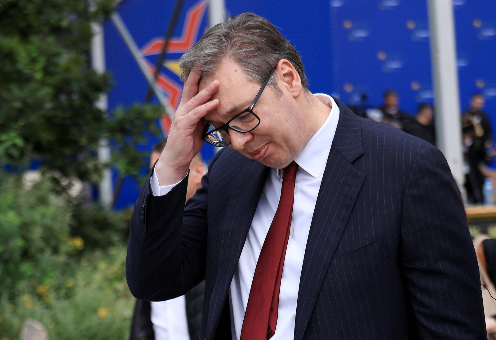 European Political Community EPC summit, in Tirana on, Albania on May 16, 2025. Serbia s President Aleksandar Vucic gestures as he enters the European Political Community EPC summit, on a rainy day in Tirana on May 16, 2025. The EPC brings together heads of state and government from the 27 European Union countries and 20 others. The items on today s agenda are security and democratic resilience, competitiveness and economic security, and mobility challenges and youth empowerment. TIRANE ALBANIA Copyright: xSTRINGERx Photo: IMAGO/STRINGER/IMAGOSTOCK&PEOPLE