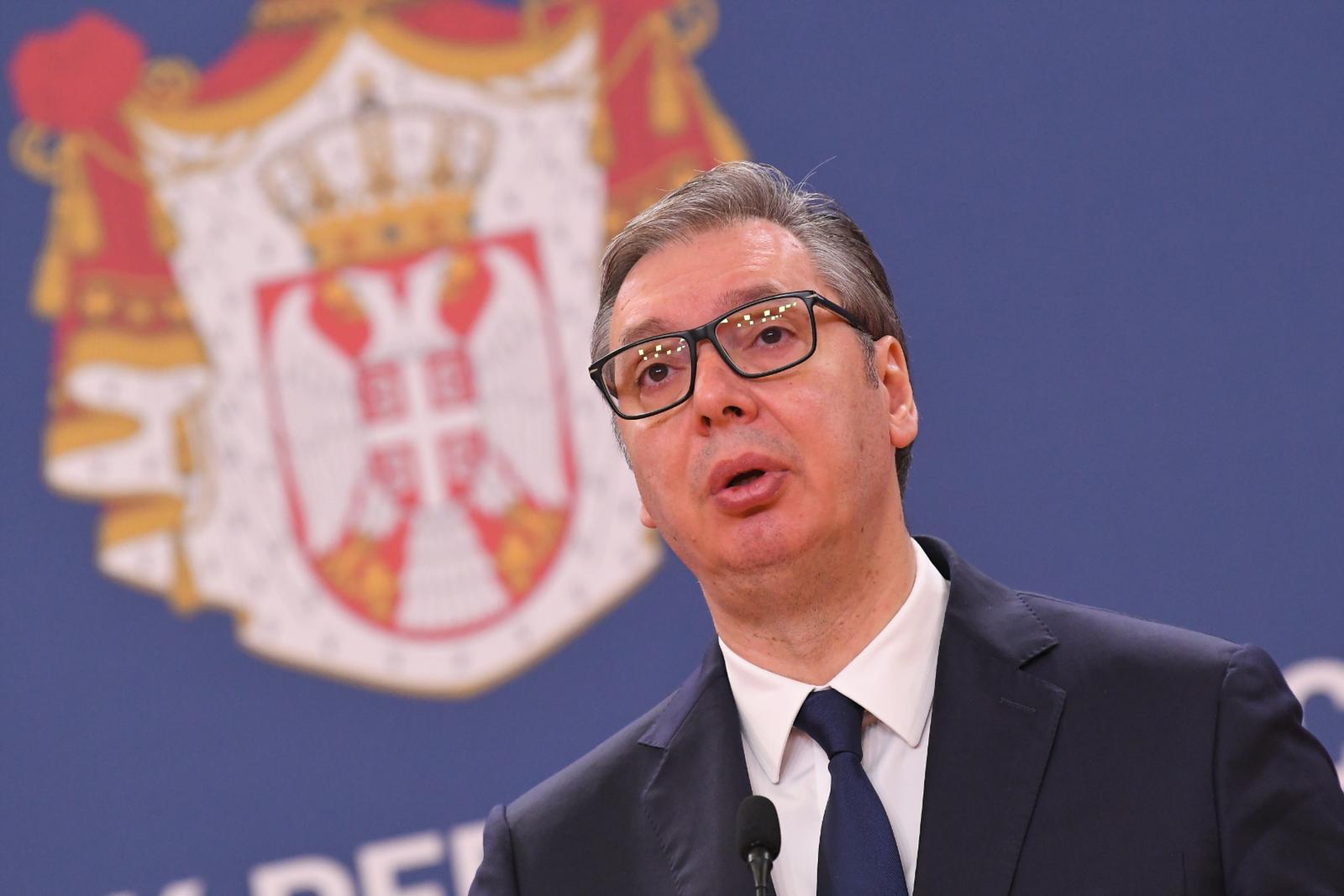 13, May, 2025, Belgrade - Statements for the media by the President of the Republic of Serbia Aleksandar Vucic and the President of the European Council Antonio Costa. Aleksandar Vucic. Photo: R.Z./ATAImages

13, maj, 2025, Beograd - Izjave za medije predsednika Republike Srbije Aleksandra Vucica i predsednika Evropskog saveta Antonija Koste. Photo: R.Z./ATAImages Photo: R.Z./ATA Images/PIXSELL