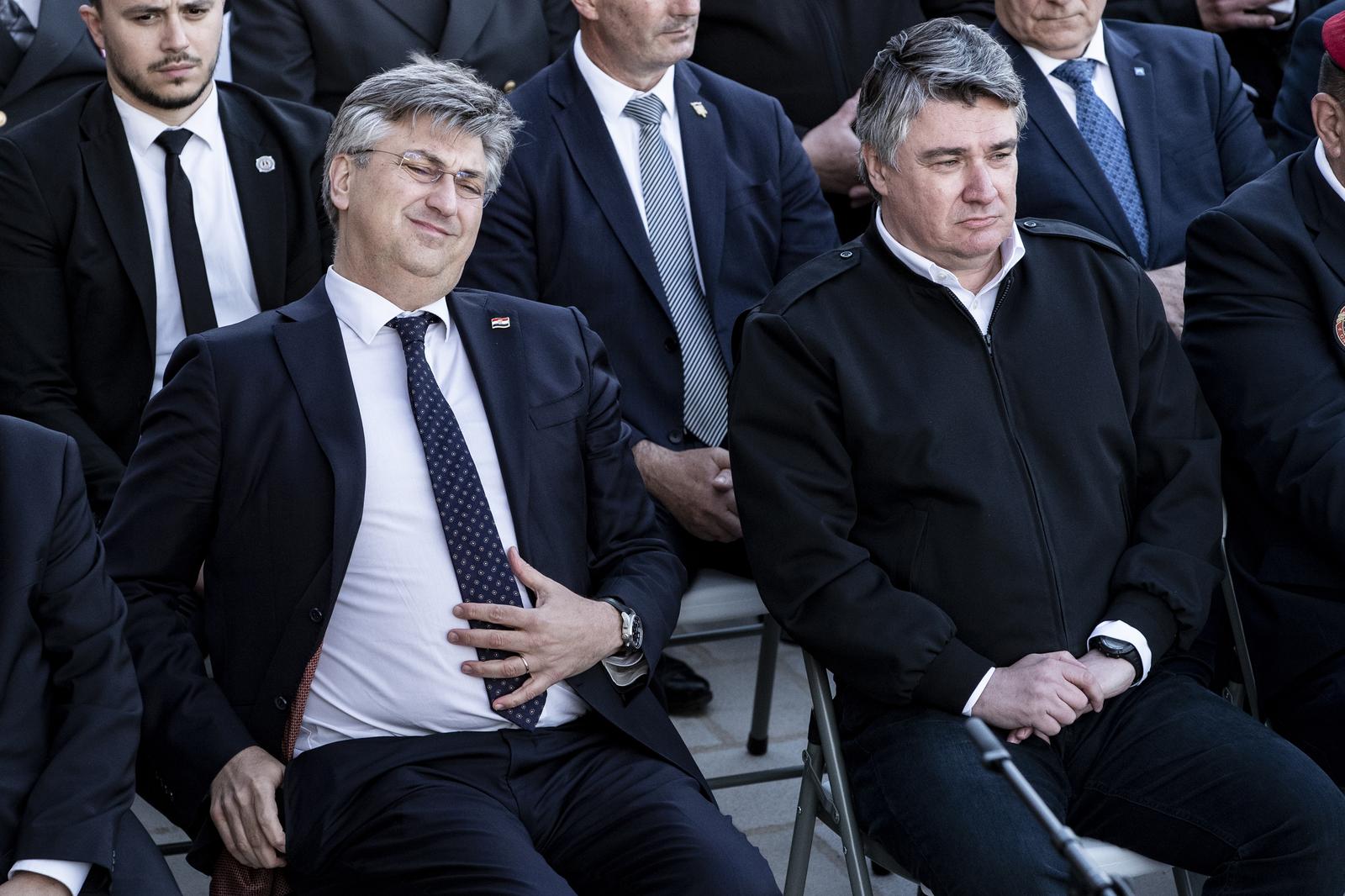 28.04.2022., Klis - Svecana akademija povodom 31. Obljetnice 4.  Gardijske brigade. Na svecanoj akademiji sudjeluju Premijer Andrej Plenkovic i Predsjednik Zoran Milanovic.  Photo: Milan Sabic/PIXSELL