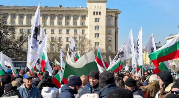 BULGARIA, SOFIA - FEBRUARY 22, 2025: Activists rally against Bulgaria joining the eurozone and for retaining the Bulgarian lev. Video screen grab. Best quality available. Igor Lenkin/TASS/Sipa USA Photo: Tass/SIPA USA