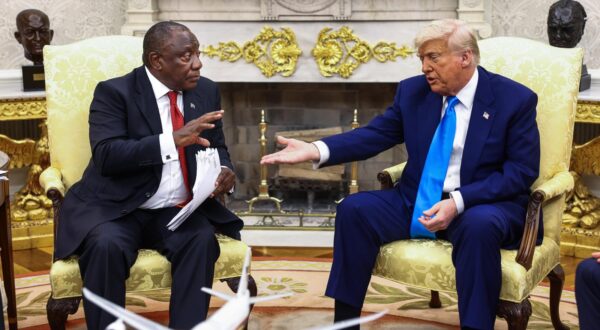 US President Donald Trump meets with South Africas President Cyril Ramaphosa in the Oval Office of the White House in Washington, DC, USA, 21 May 2025. Ramaphosas visit comes one week after Trump claimed there is an on-going genocide in South Africa and granted refugee status to 59 Afrikaners. Photo: Sipa USA/SIPA USA