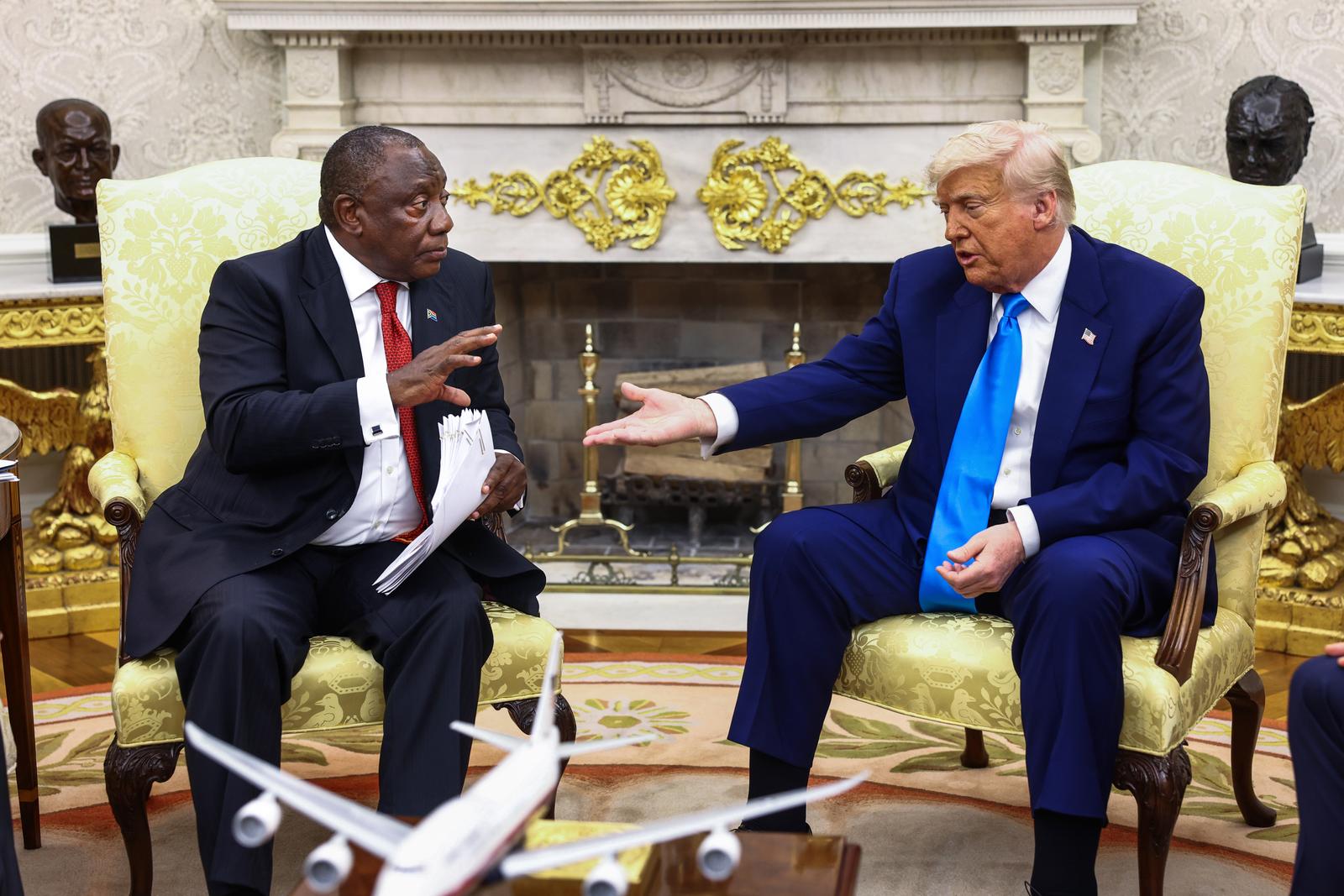US President Donald Trump meets with South Africas President Cyril Ramaphosa in the Oval Office of the White House in Washington, DC, USA, 21 May 2025. Ramaphosas visit comes one week after Trump claimed there is an on-going genocide in South Africa and granted refugee status to 59 Afrikaners. Photo: Sipa USA/SIPA USA