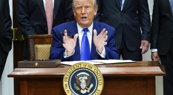 epa12094338 United States President Donald J. Trump (L) speaks during a press conference in the Roosevelt Room of the White House in Washington, DC, USA, 12 May 2025. Trump addresses the high cost of prescription drugs before signing an executive order he claims will lower those costs almost immediately, and also makes remarks on the India-Pakistan cease-fire, the new US-China trade deal, and the return of Eden Alexander from Hamas captivity.  EPA/CHRIS KLEPONIS / POOL