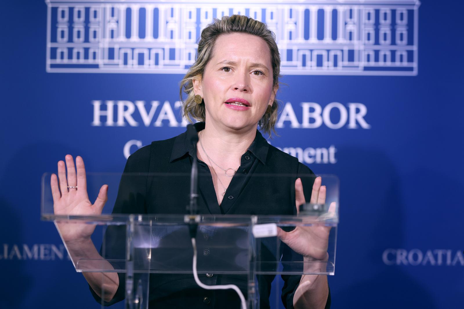 12.03.2025., Zagreb - Na konferenciji za medije odrzanoj u Saboru o temi „Zakon o igrama na sreću“ govorila je Ivana Kekin. Photo: Patrik Macek/PIXSELL