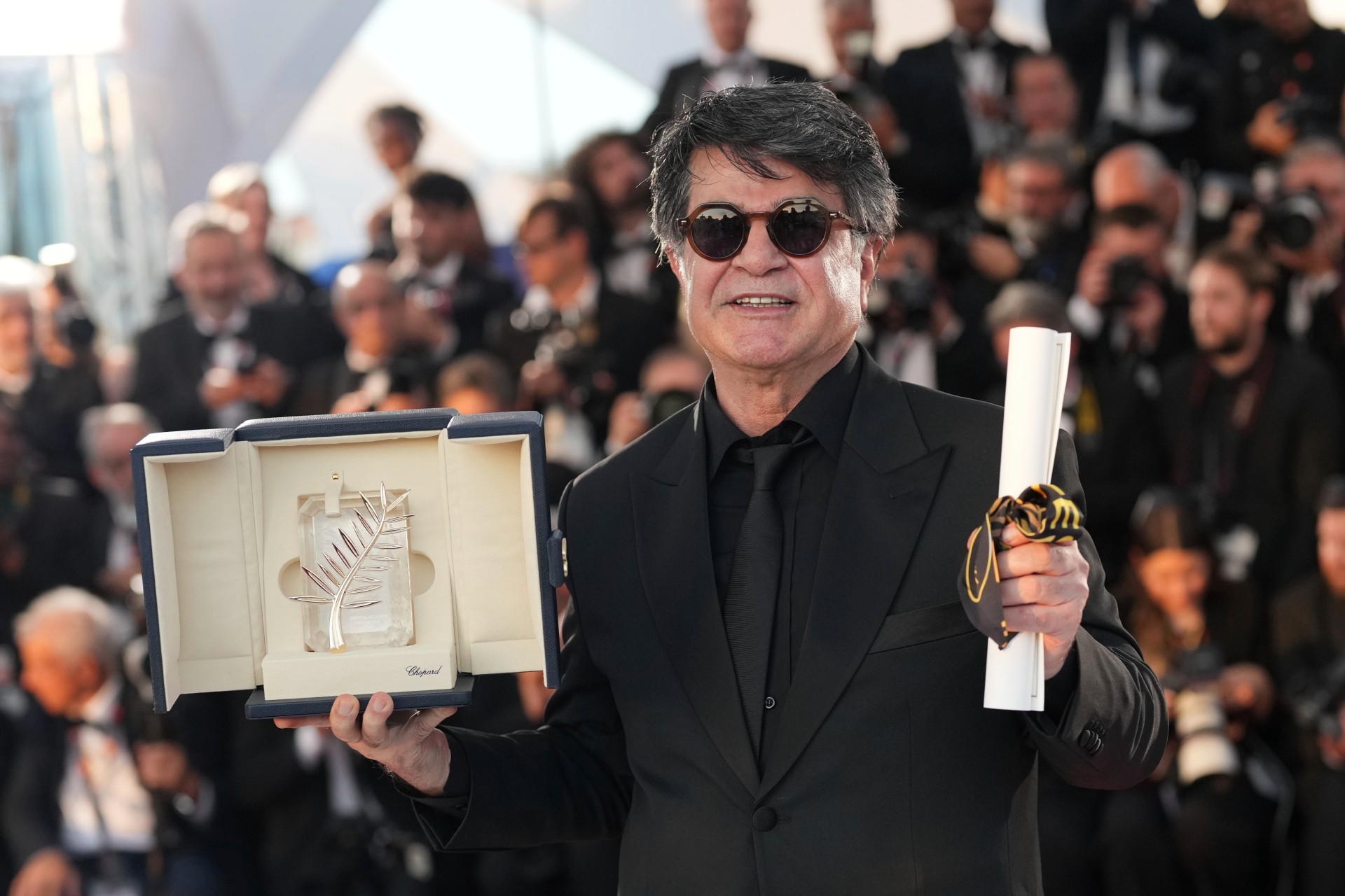 Director Jafar Panahi, winner of the Palme d'Or for the film 'It Was Just an Accident', poses for photographers at the awards ceremony photo call at the 78th international film festival, Cannes, southern France, Saturday, May 24, 2025. (AP Photo/Natacha Pisarenko) France Cannes 2025 Awards Ceremony Photo Call