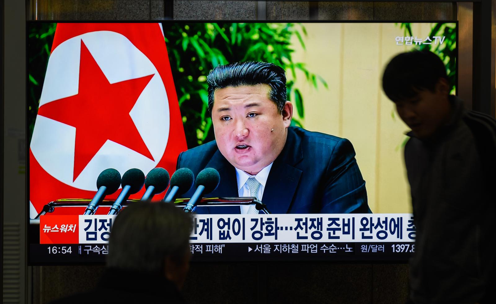 A 24-hour Yonhapnews TV broadcast at Yongsan Railway Station in Seoul broadcast shows North Korea's leader Kim Jong Un attending the 4th Conference of Battalion Commanders and Political Instructors of the Korean People's Army (KPA) in Pyongyang. North Korean leader Kim Jong Un has called for bolstering the country's nuclear forces "without limitation" and completing war preparations, accusing South Korea, the United States and Japan of threatening regional peace through military cooperation. North Korean leader Kim made the remark during the 4th Conference of Battalion Commanders and Political Instructors of the Korean People's Army (KPA) on November 15, the final day of the two-day event held in Pyongyang, the Korean Central News Agency (KCNA) reported November 18. (Photo by Kim Jae-Hwan / SOPA Images/Sipa USA) Photo: SOPA Images/SIPA USA