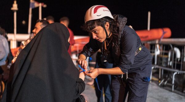 Mediterranean - PHOTO FROM: Life Support, the EMERGENCY ship, DURING THE NIGHT LIFE SUPPORT RESCUED ANOTHER 101 SHIPWRECKED, 88 PEOPLE WERE TRANSHIPPED OFF LAMPEDUSA IN AGREEMENT WITH THE ITALIAN AUTHORITIES - THE PORT ASSIGNED FOR THE DISMISSAL OF THE SHIPWRECKED IS RAVENNA, WHERE THE ARRIVAL IS EXPECTED FOR AUGUST 31 - STATEMENT BY ANABEL MONTES MIER, HEAD OF THE LIFE SUPPORT MISSION: "THE PORT OF DISMISSAL HAS CHANGED FROM ANCONA TO RAVENNA, A LONGER WAIT FOR PEOPLE WHO ARE ALREADY FRAGILE AND SUFFERED AND FOR US MORE DAYS AWAY FROM THE CENTRAL MEDITERRANEAN WHERE THERE IS A DRAMATIC NEED FOR SAR SHIPS" Editorial Usage Only (Photo by Fotogramma_Emergency/IPA/Sipa USA) Photo: IPA/SIPA USA