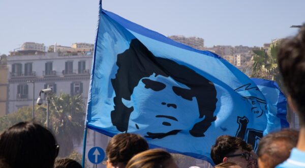 SSC Napoli supporters with Maradona flag, attend the Serie A championship victory parade along the Caracciolo seafront. Naples, May 26th, 2025. ©Photo: Cinzia Camela.  (Photo by Cinzia Camela/LiveMedia/Sipa USA) Photo: LiveMedia/SIPA USA