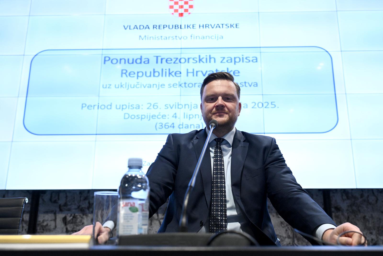 21.05.2025., Zagreb - Ministarstvo financija je predstavilo novo izdanje trezorskih zapisa i aplikacija M-Riznica, digitalna platforma za vrijednosne papire Ministarstva financija. Potpredsjednik Vlade i ministar financija Marko Primorac. Photo: Marko Lukunic/PIXSELL