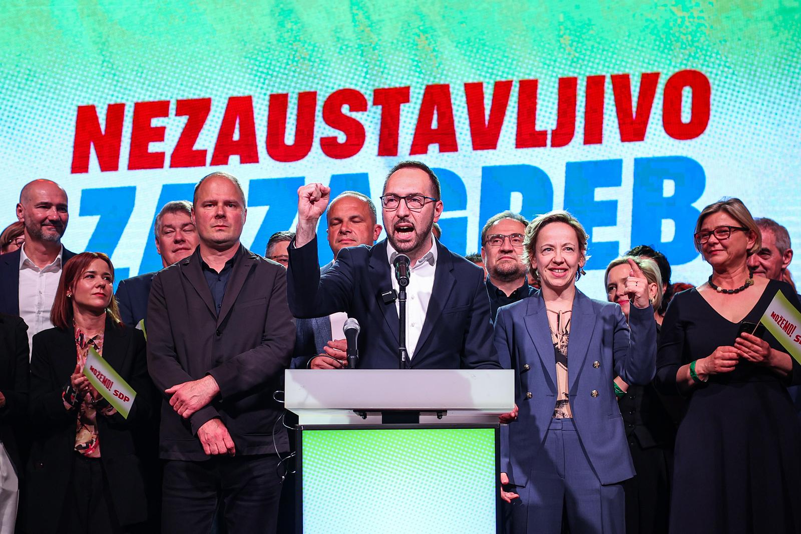 18.05.2025., Zagreb - Docek izbornih rezultata u izbornom stozeru stranke Mozemo! i SDP-a u Tvornici kulture. Photo: Goran Stanzl/PIXSELL